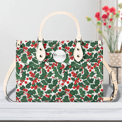 Christmas Holly Luxury Women Leather Handbag (3 sizes) - DeRose Seasonal