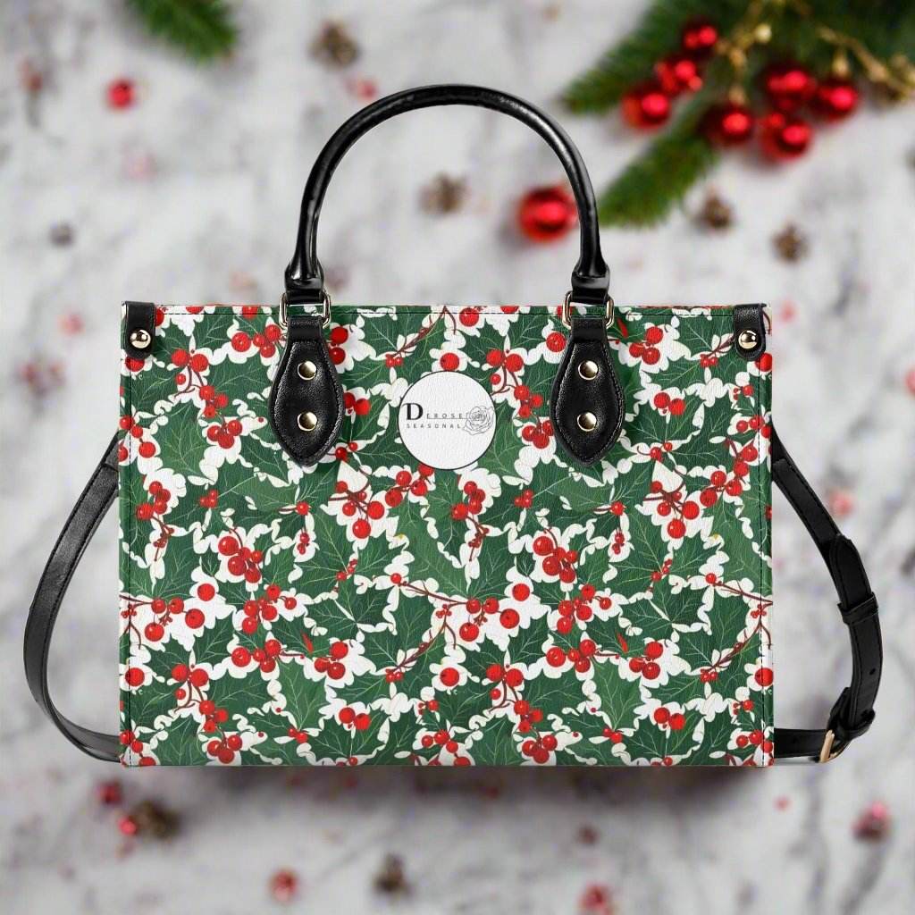 Christmas Holly Luxury Women Leather Handbag (3 sizes) - DeRose Seasonal