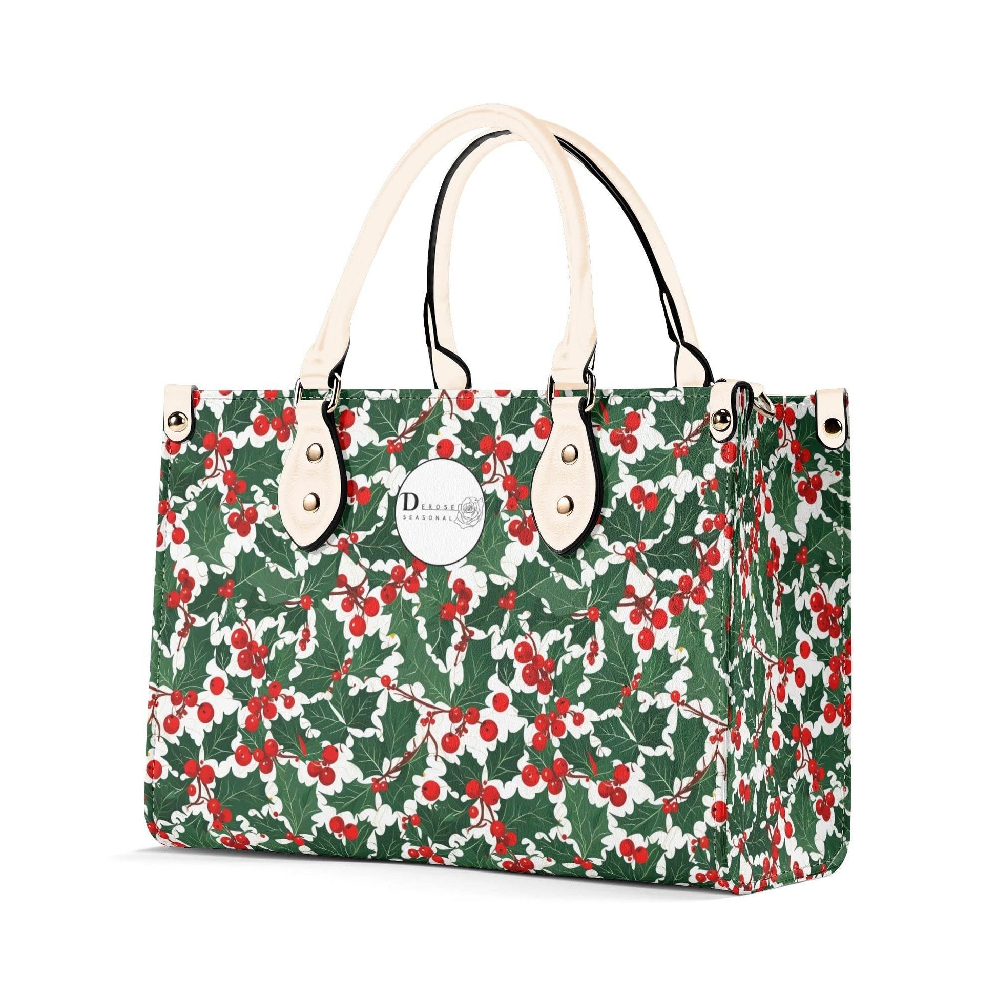 Christmas Holly Luxury Women Leather Handbag (3 sizes) - DeRose Seasonal
