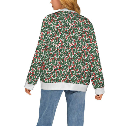 Christmas Holly Women's Cardigan Button Sweater Custom Women's Cardigan (Model H73) - DeRose Seasonal