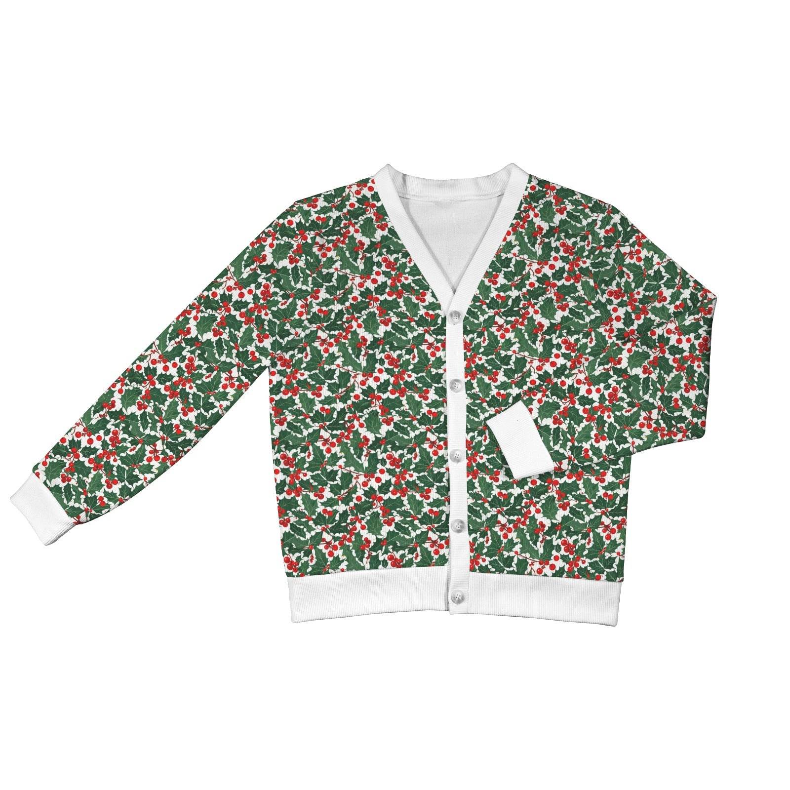 Christmas Holly Women's Cardigan Button Sweater Custom Women's Cardigan (Model H73) - DeRose Seasonal