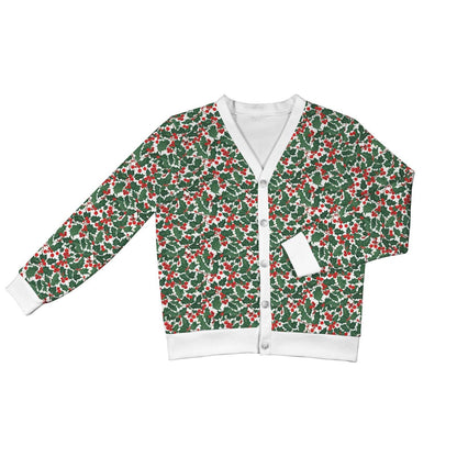 Christmas Holly Women's Cardigan Button Sweater Custom Women's Cardigan (Model H73) - DeRose Seasonal
