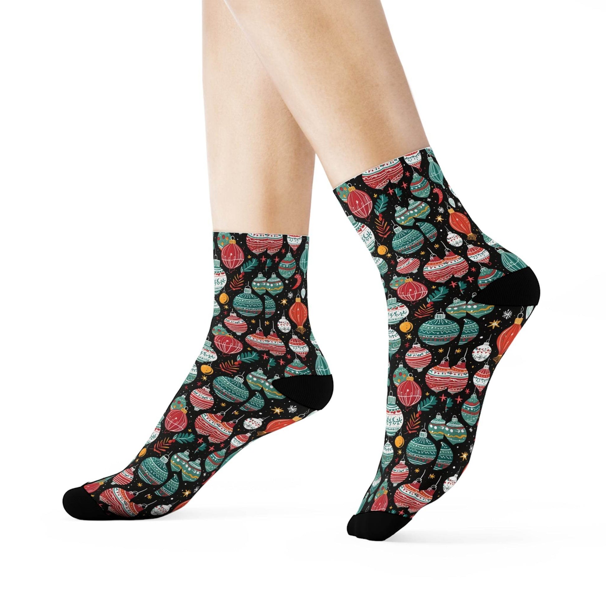 Big Ornament Polyester Christmas Crew Socks 3 sizes - DeRose Seasonal