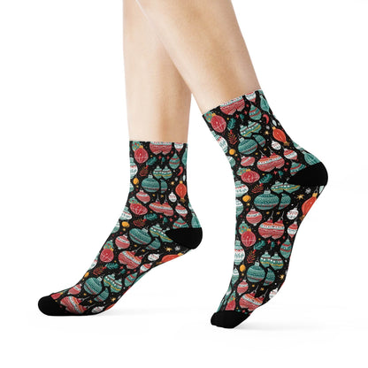 Big Ornament Polyester Christmas Crew Socks 3 sizes - DeRose Seasonal