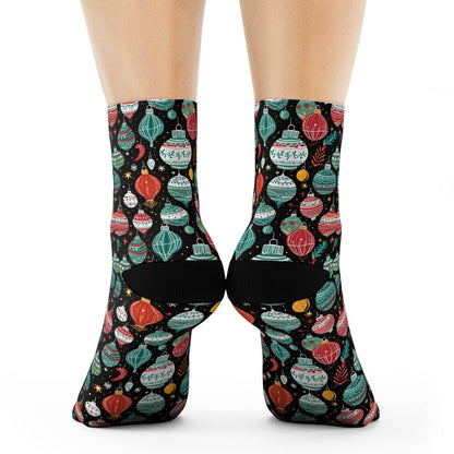 Big Ornament Polyester Christmas Crew Socks 3 sizes - DeRose Seasonal