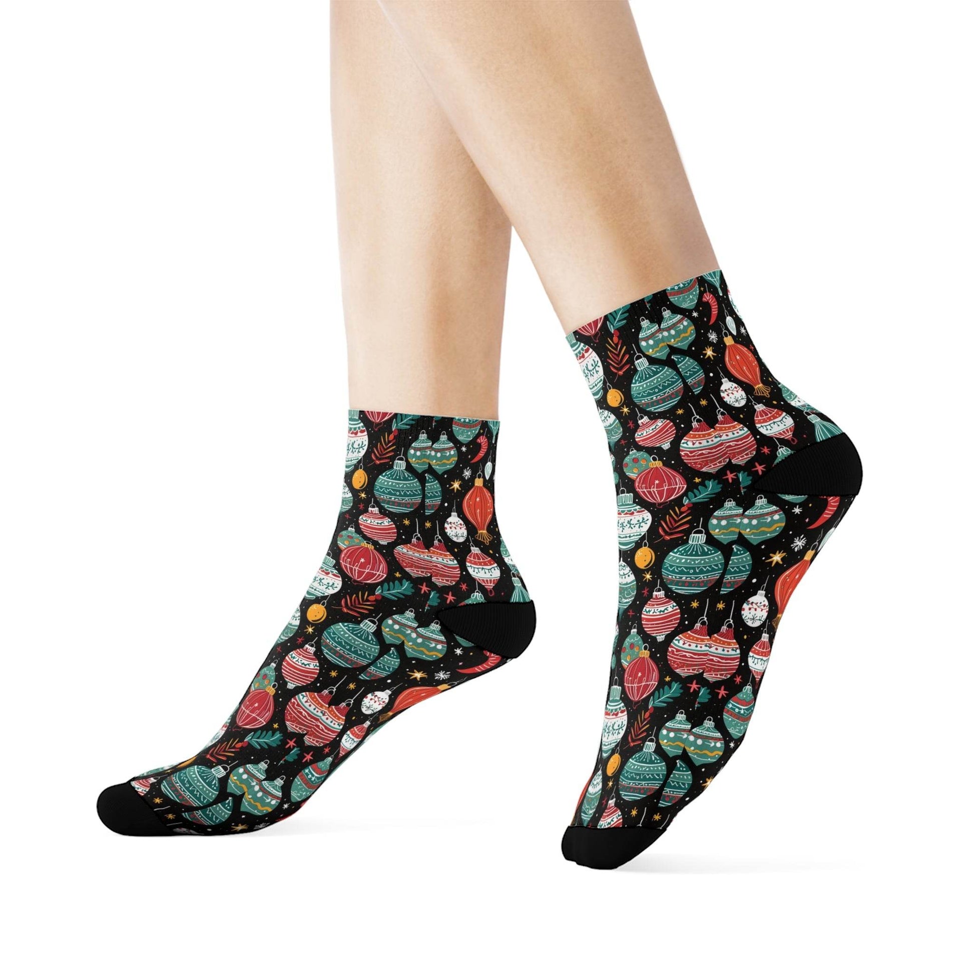 Big Ornament Polyester Christmas Crew Socks 3 sizes - DeRose Seasonal