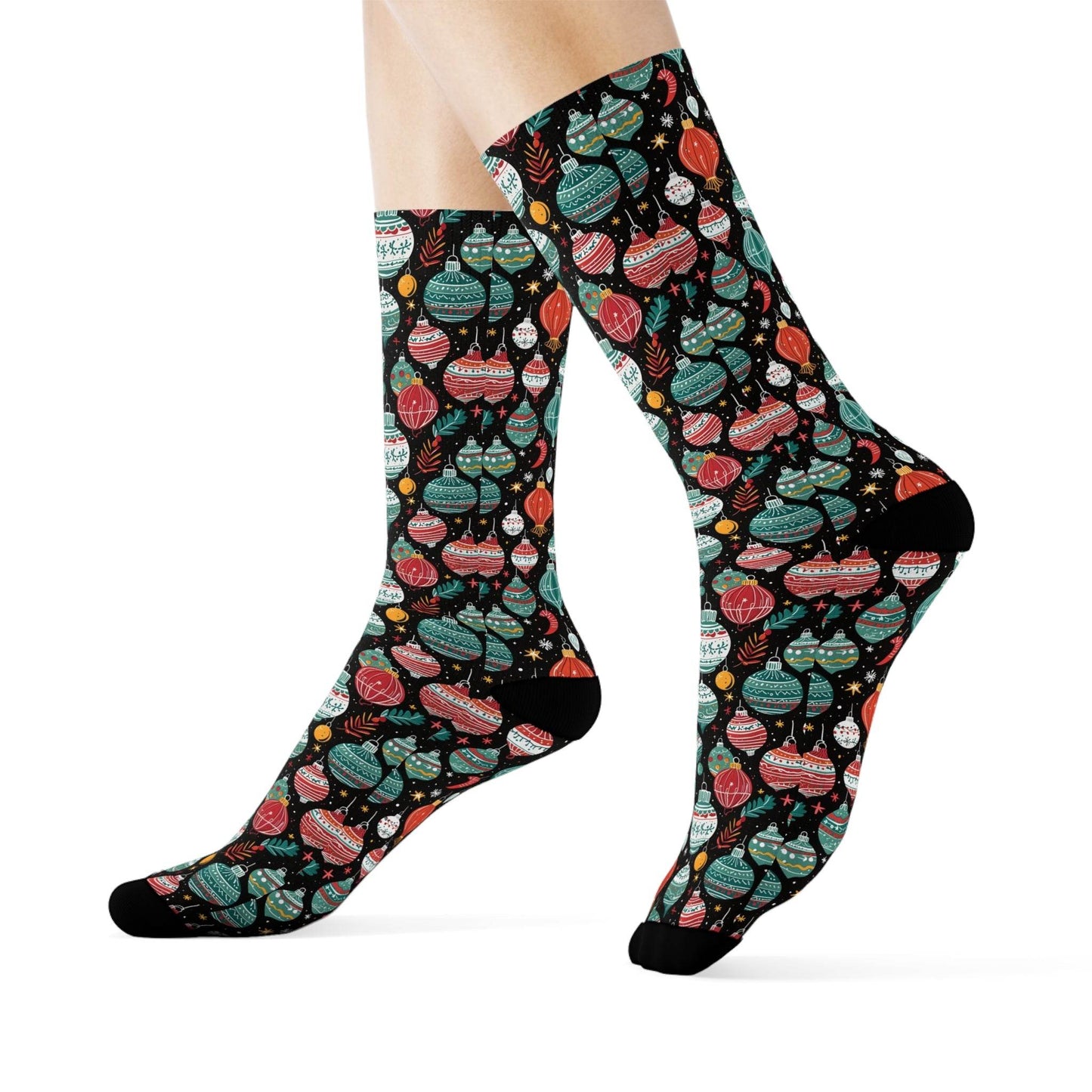 Big Ornament Polyester Christmas Crew Socks 3 sizes - DeRose Seasonal