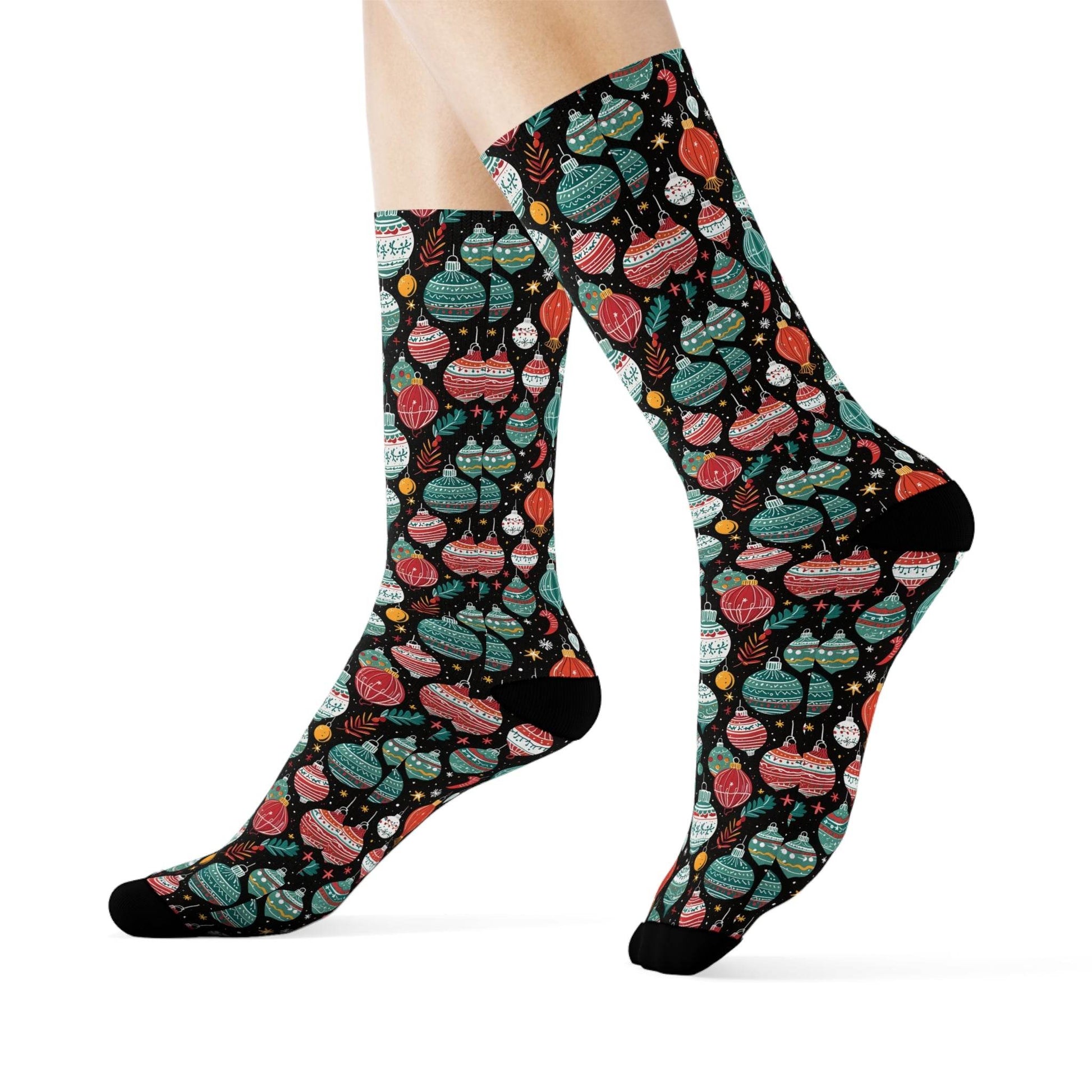 Big Ornament Polyester Christmas Crew Socks 3 sizes - DeRose Seasonal