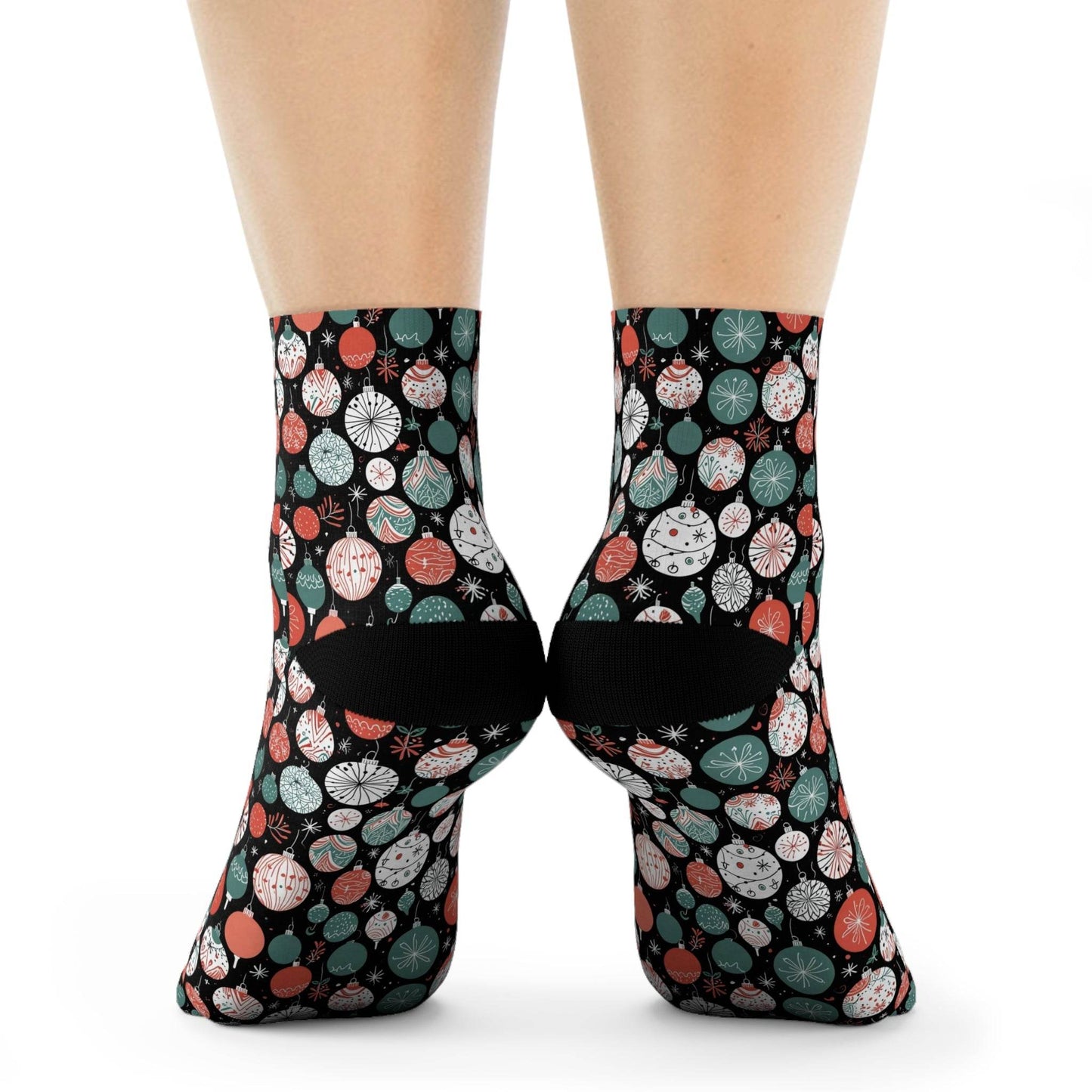 Colorful Ornaments Polyester Christmas Crew Socks 3 sizes - DeRose Seasonal