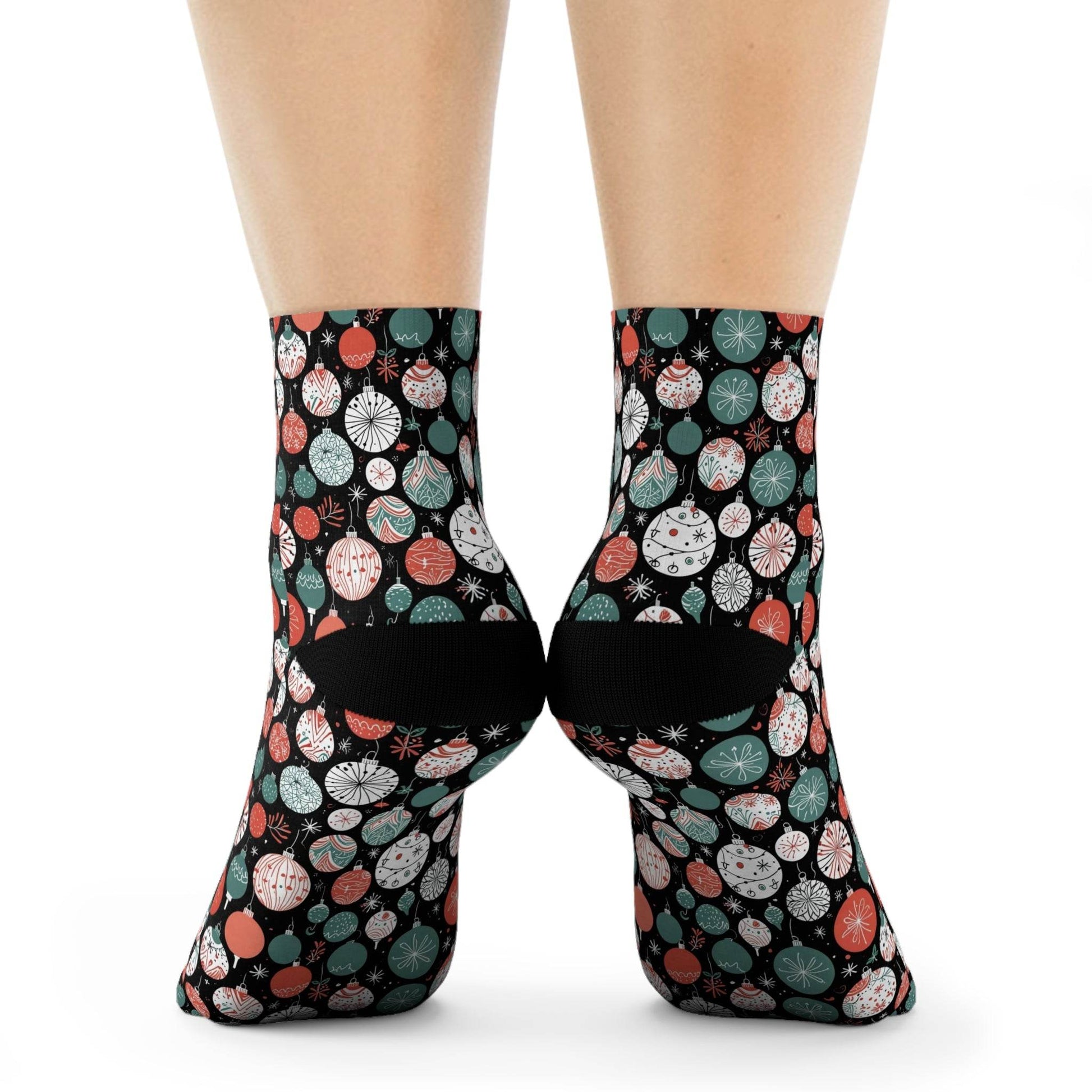 Colorful Ornaments Polyester Christmas Crew Socks 3 sizes - DeRose Seasonal