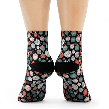 Colorful Ornaments Polyester Christmas Crew Socks 3 sizes - DeRose Seasonal