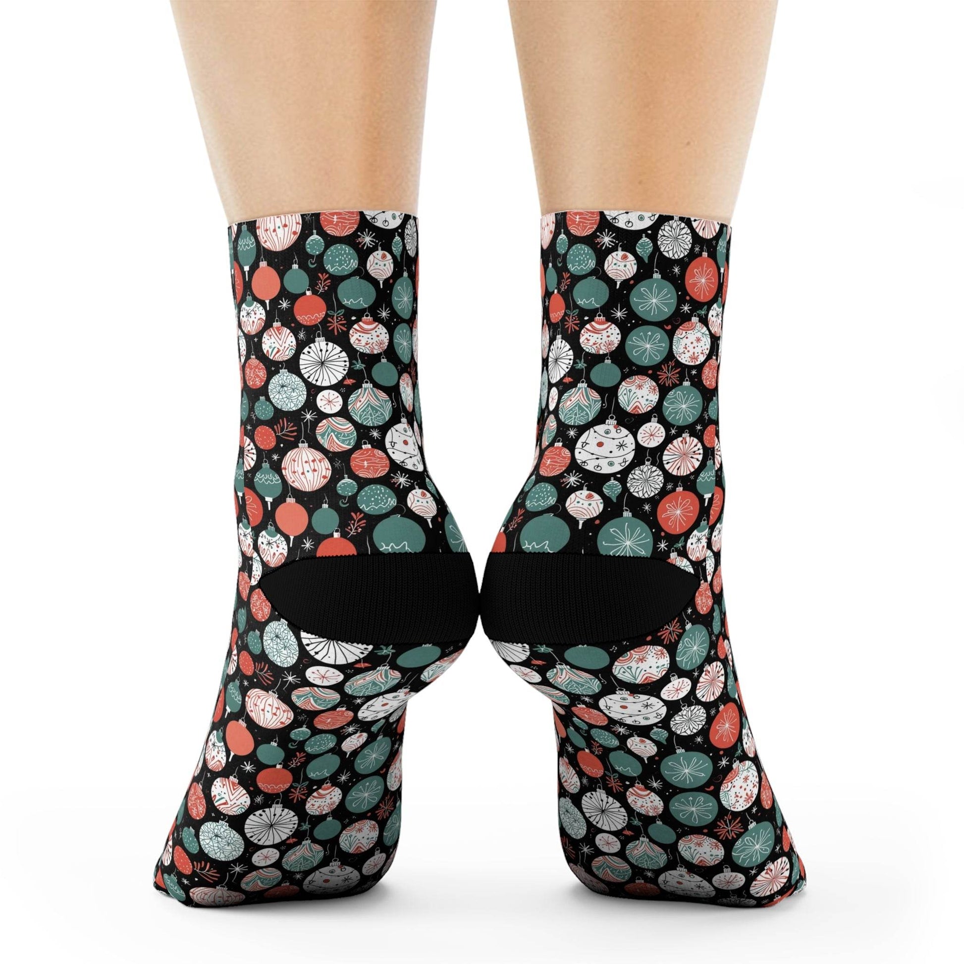Colorful Ornaments Polyester Christmas Crew Socks 3 sizes - DeRose Seasonal