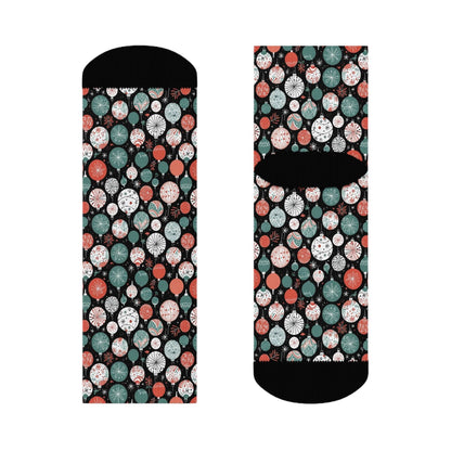 Colorful Ornaments Polyester Christmas Crew Socks 3 sizes - DeRose Seasonal