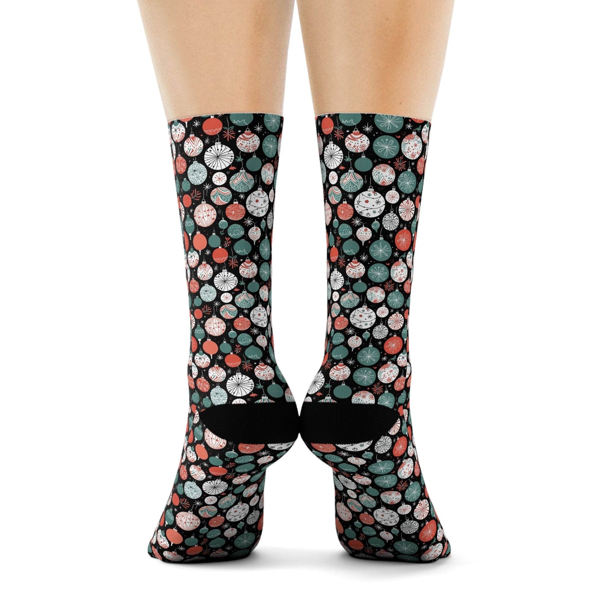 Colorful Ornaments Polyester Christmas Crew Socks 3 sizes - DeRose Seasonal
