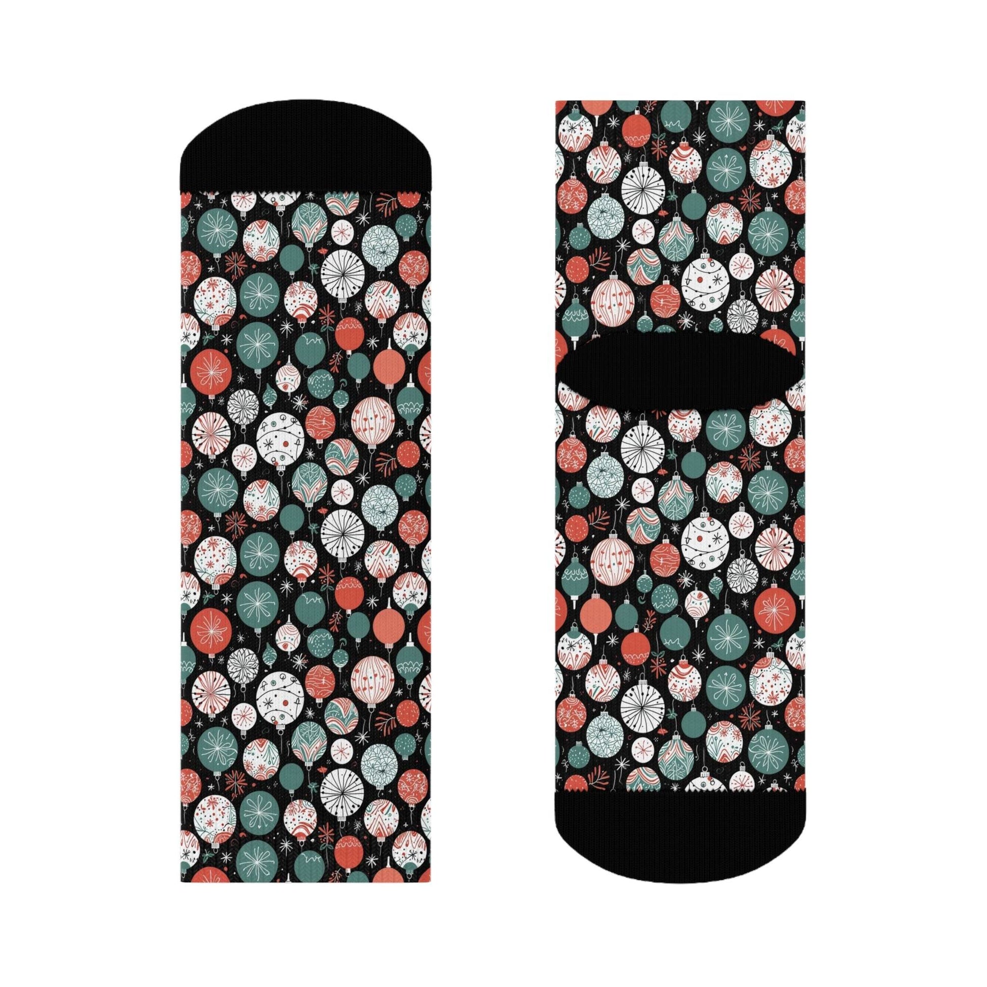 Colorful Ornaments Polyester Christmas Crew Socks 3 sizes - DeRose Seasonal