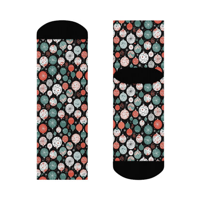 Colorful Ornaments Polyester Christmas Crew Socks 3 sizes - DeRose Seasonal