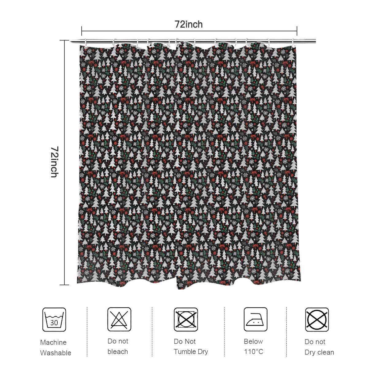 Christmas Tree Bathroom Four-Piece Set (Shower Curtain + Toilet Cover Mat + Toilet Foot Mat + Floor Mat)| Polyester - DeRose Seasonal
