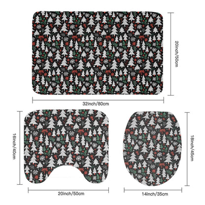 Christmas Tree Bathroom Four-Piece Set (Shower Curtain + Toilet Cover Mat + Toilet Foot Mat + Floor Mat)| Polyester - DeRose Seasonal