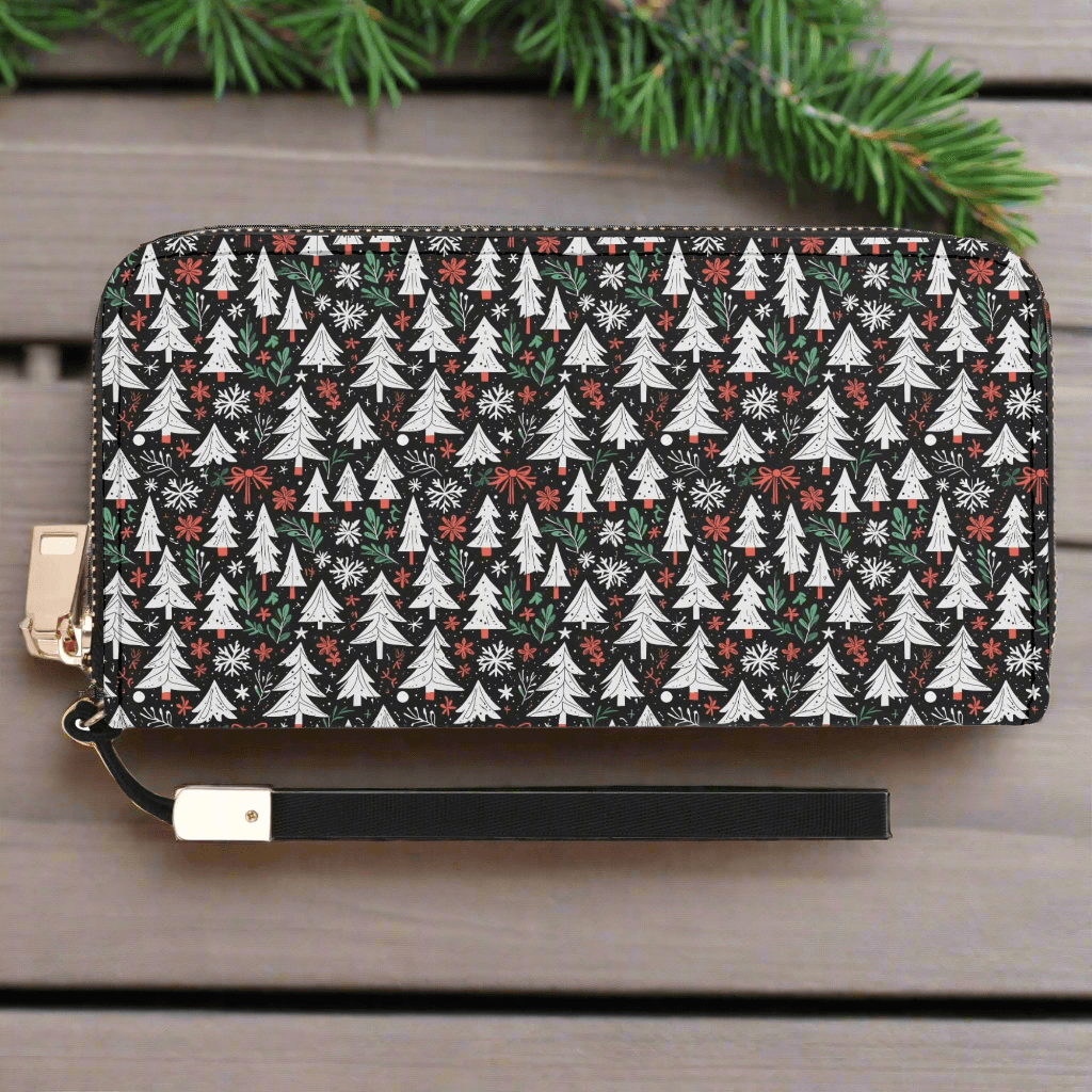 Christmas Tree Women's Leather Zipper Wristlet Wallet - DeRose Seasonal