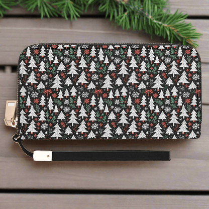 Christmas Tree Women's Leather Zipper Wristlet Wallet - DeRose Seasonal