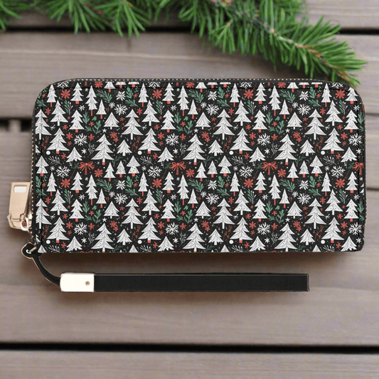 Christmas Tree Women's Leather Zipper Wristlet Wallet - DeRose Seasonal