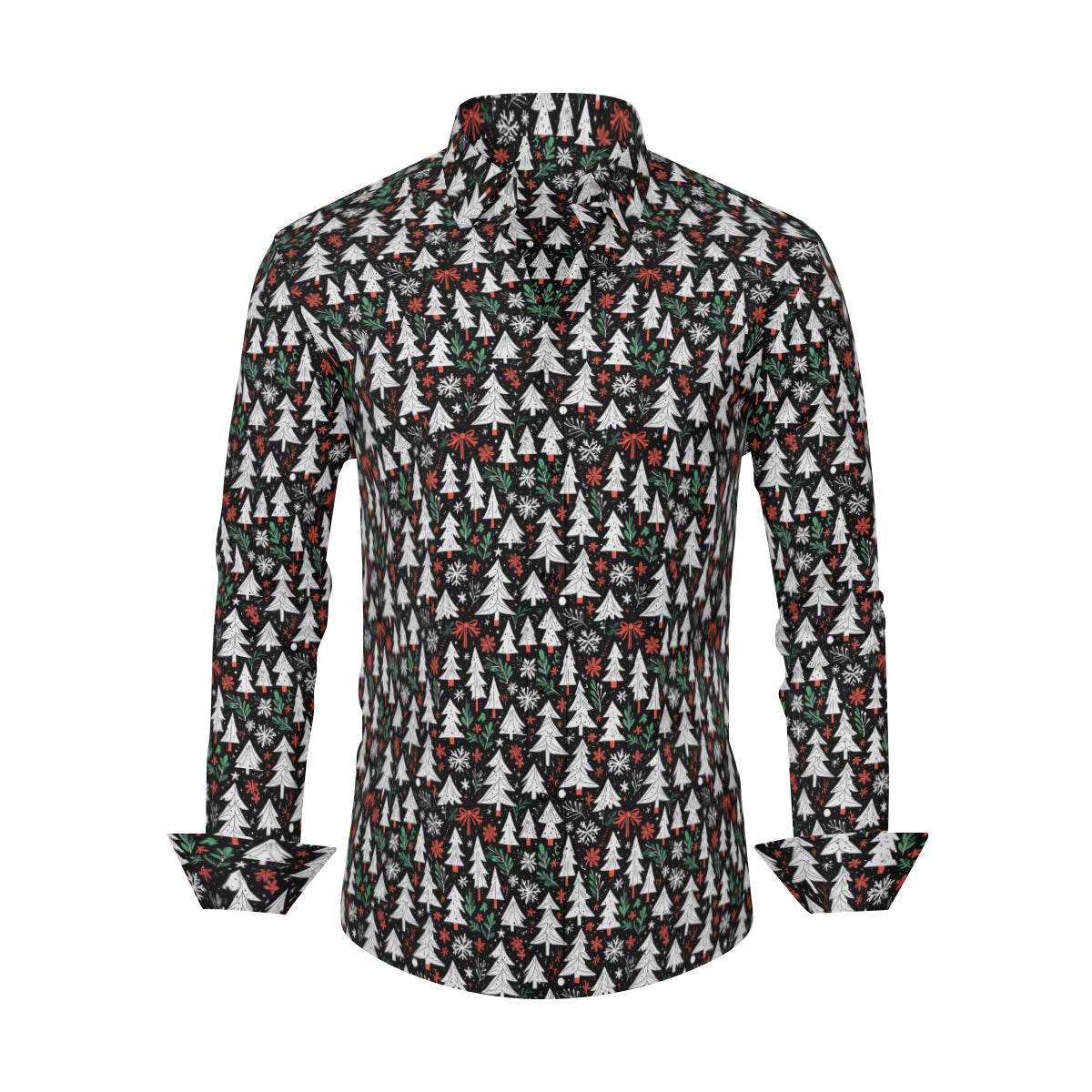 Christmas Tree Men's Classic Long-Sleeved Button up Polyester Dress Shirt - DeRose Seasonal