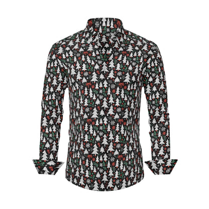 Christmas Tree Men's Classic Long-Sleeved Button up Polyester Dress Shirt - DeRose Seasonal