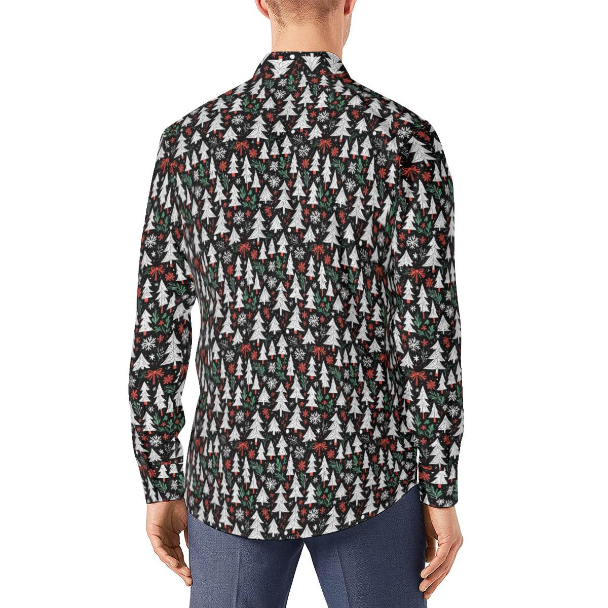 Christmas Tree Men's Classic Long-Sleeved Button up Polyester Dress Shirt - DeRose Seasonal