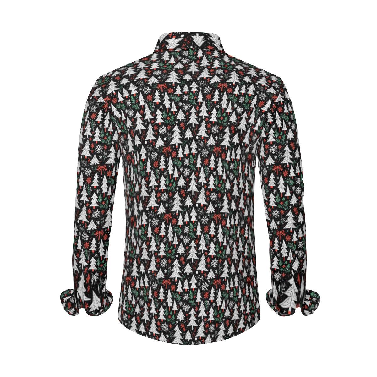 Christmas Tree Men's Classic Long-Sleeved Button up Polyester Dress Shirt - DeRose Seasonal
