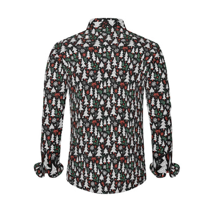 Christmas Tree Men's Classic Long-Sleeved Button up Polyester Dress Shirt - DeRose Seasonal