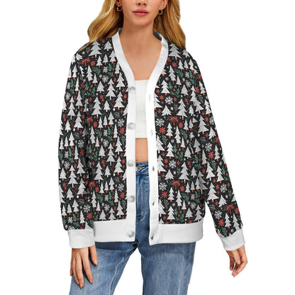 Christmas Tree Women's Cardigan Button Sweater Custom Women's Cardigan (Model H73) - DeRose Seasonal