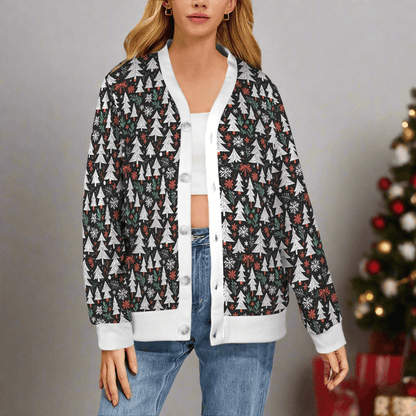 Christmas Tree Women's Cardigan Button Sweater Custom Women's Cardigan (Model H73) - DeRose Seasonal