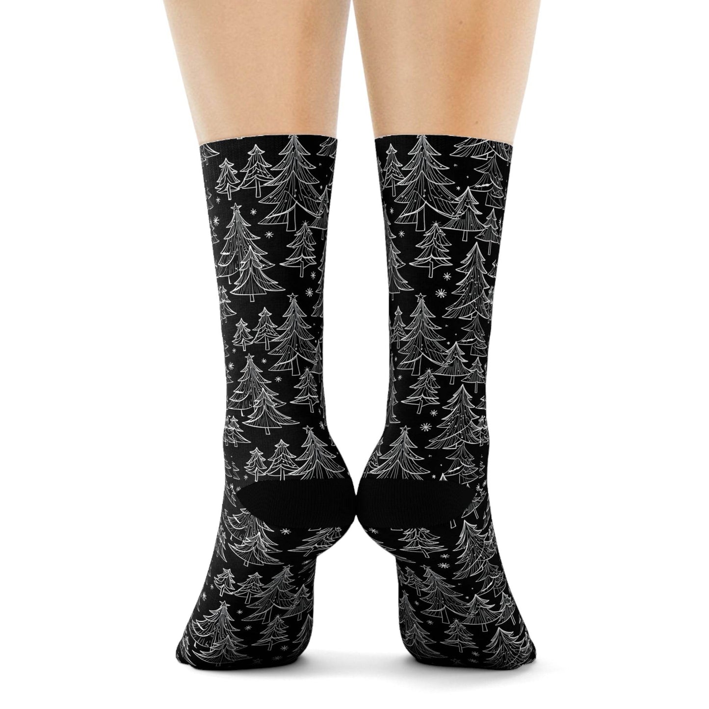 Black and White Christmas Trees Polyester Crew Socks 3 sizes - DeRose Seasonal