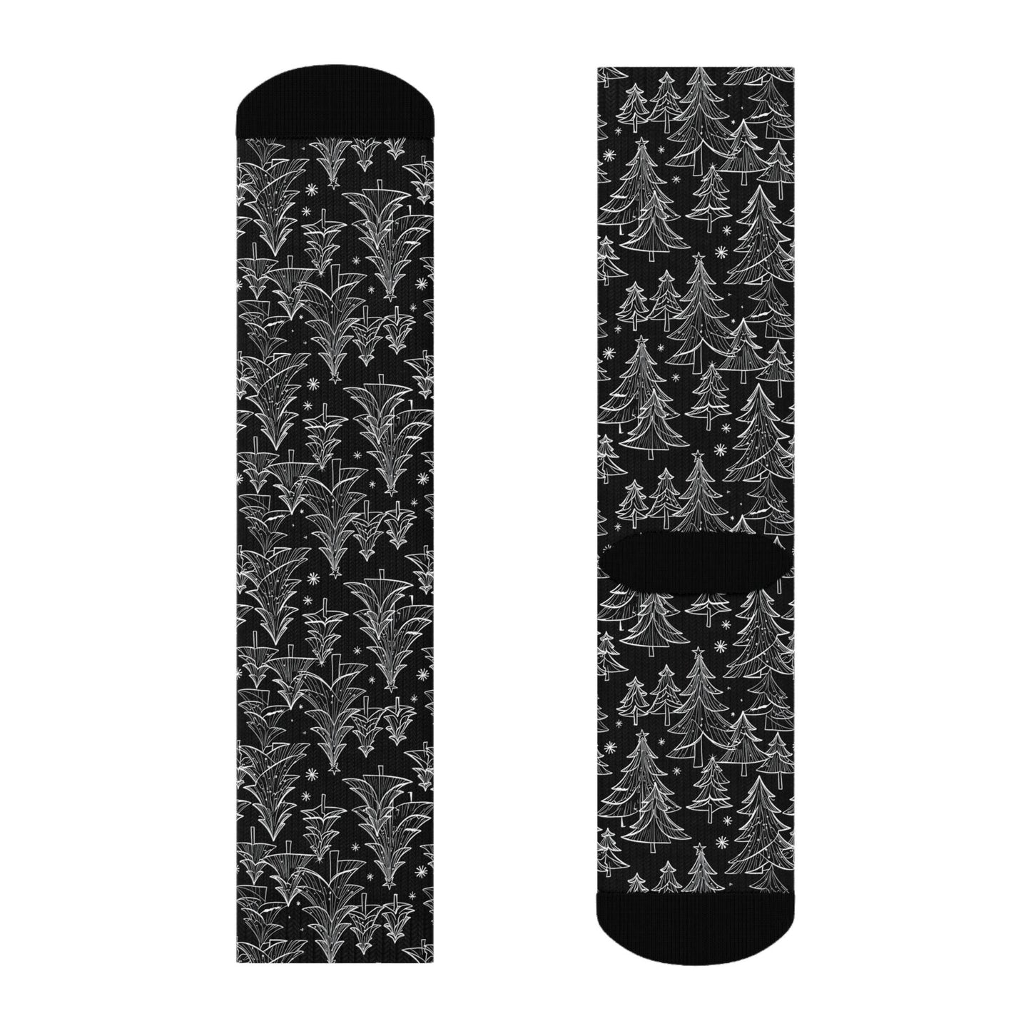 Black and White Christmas Trees Polyester Crew Socks 3 sizes - DeRose Seasonal