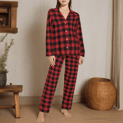 Classic Red Plaid Unisex Pajama Set (Multi-Faceted Design) | Flannel - DeRose Seasonal