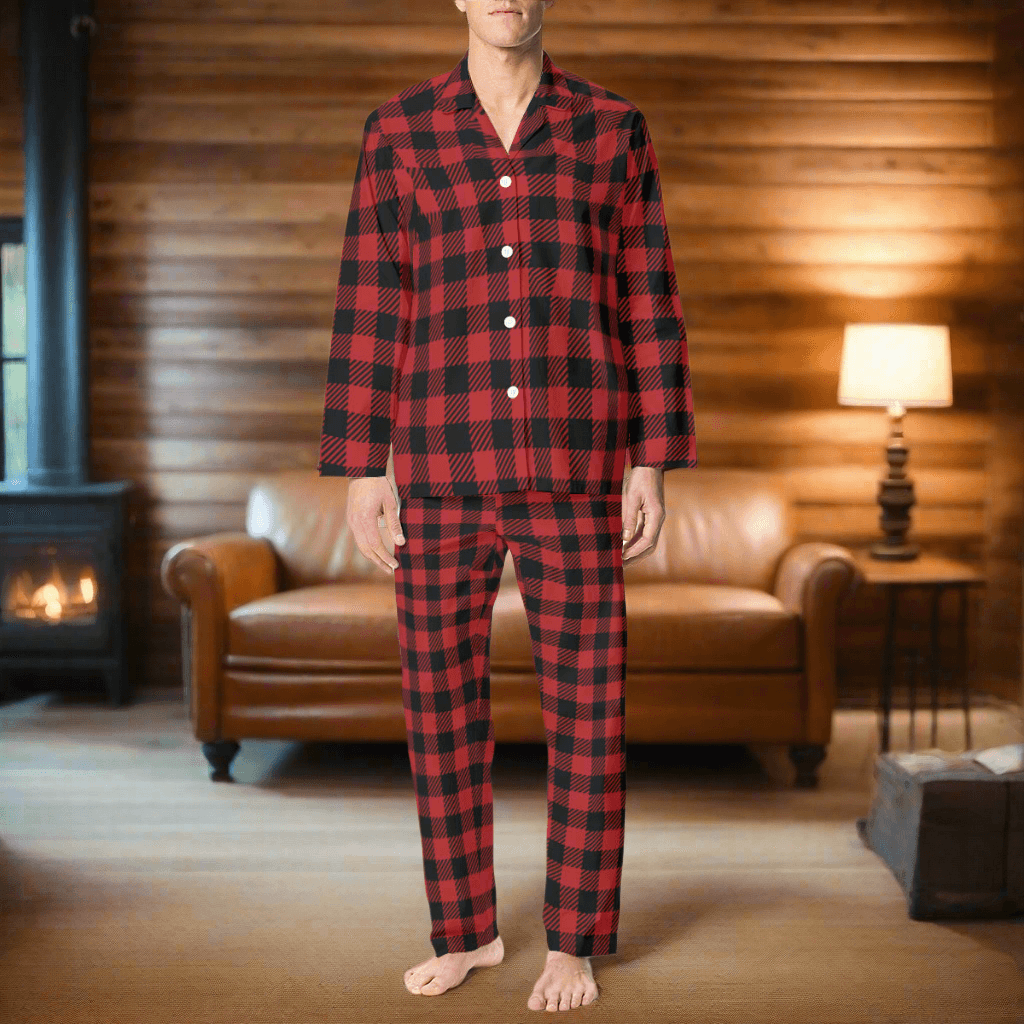 Classic Red Plaid Unisex Pajama Set (Multi-Faceted Design) | Flannel - DeRose Seasonal