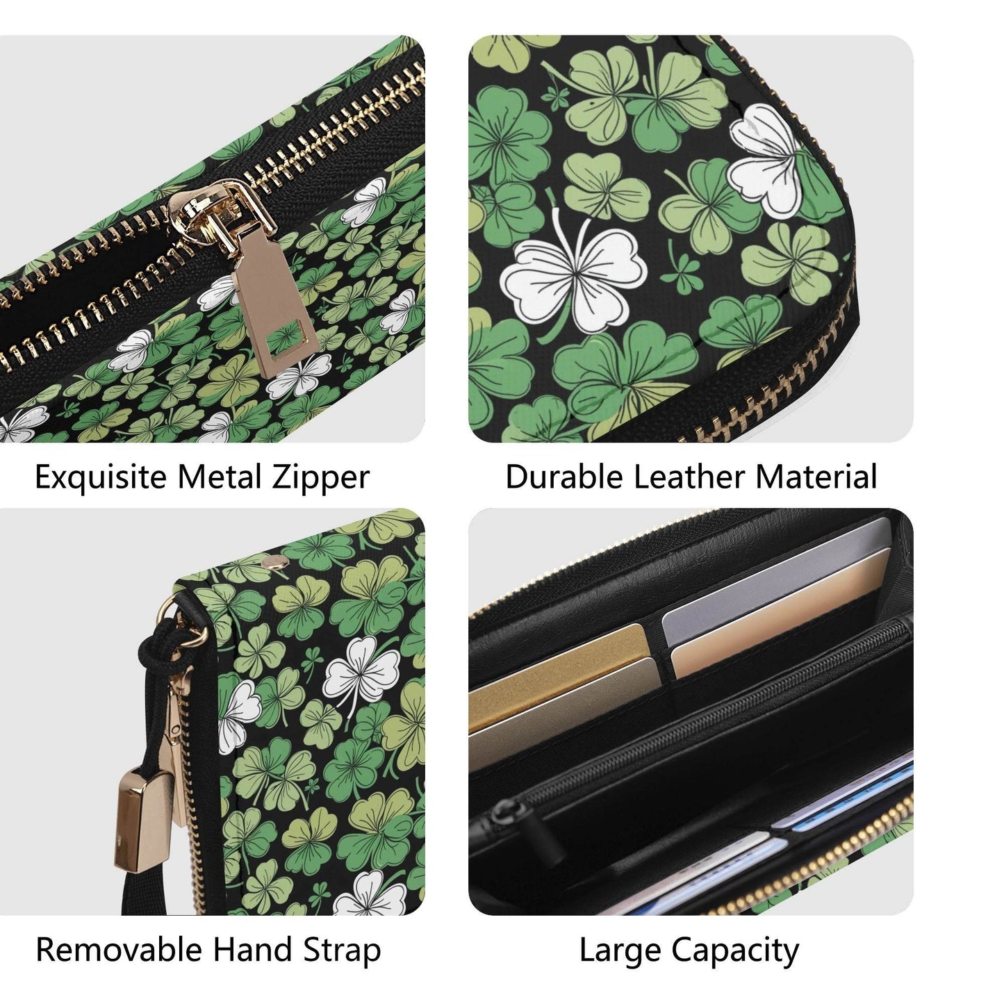 Clover Patch Leather Women's Zipper Wristlet Wallet - DeRose Seasonal