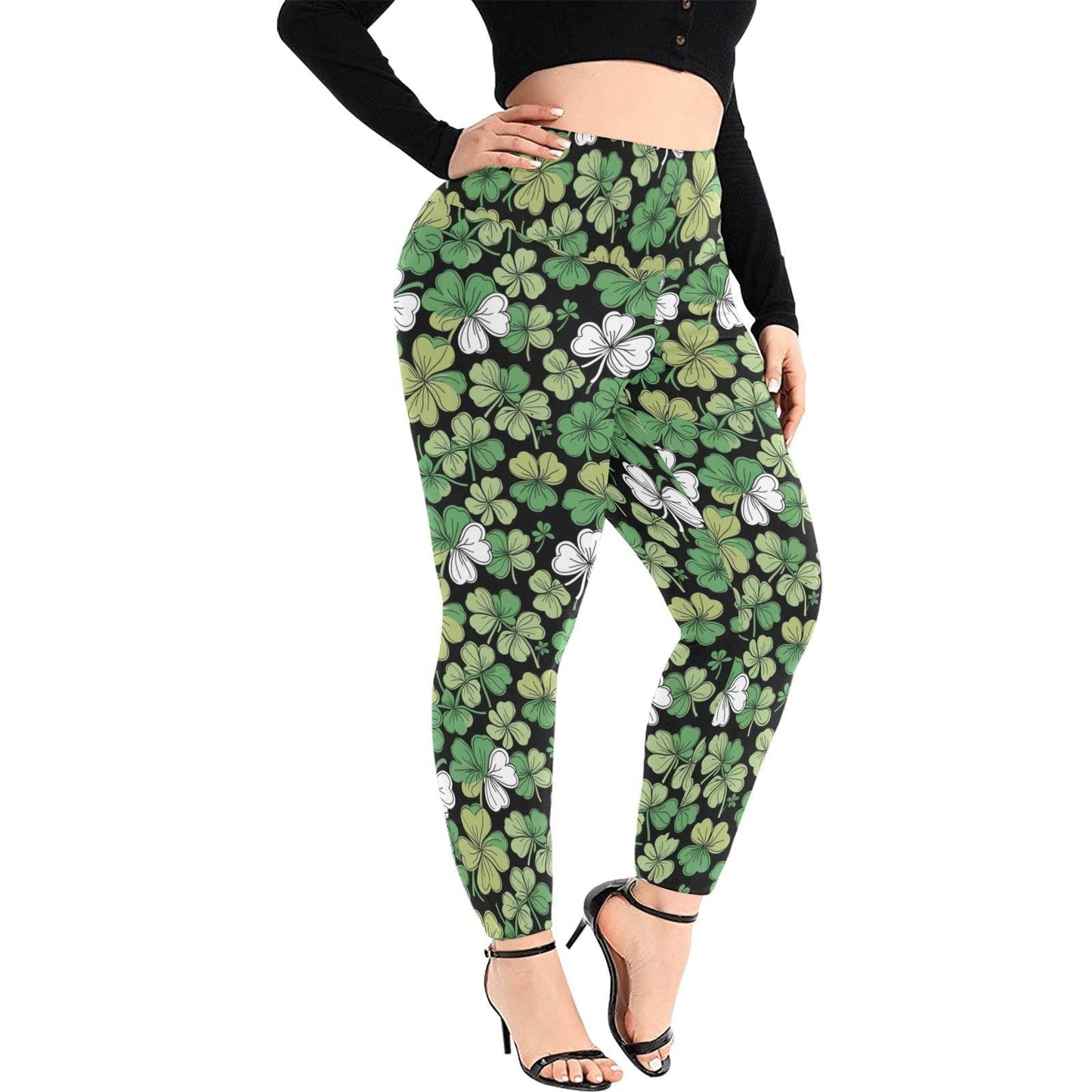 Clover Patch Women's Plus Size High Waited Leggings Women's High Waist Leggings(Plus Size)(ModelL45) - DeRose Seasonal