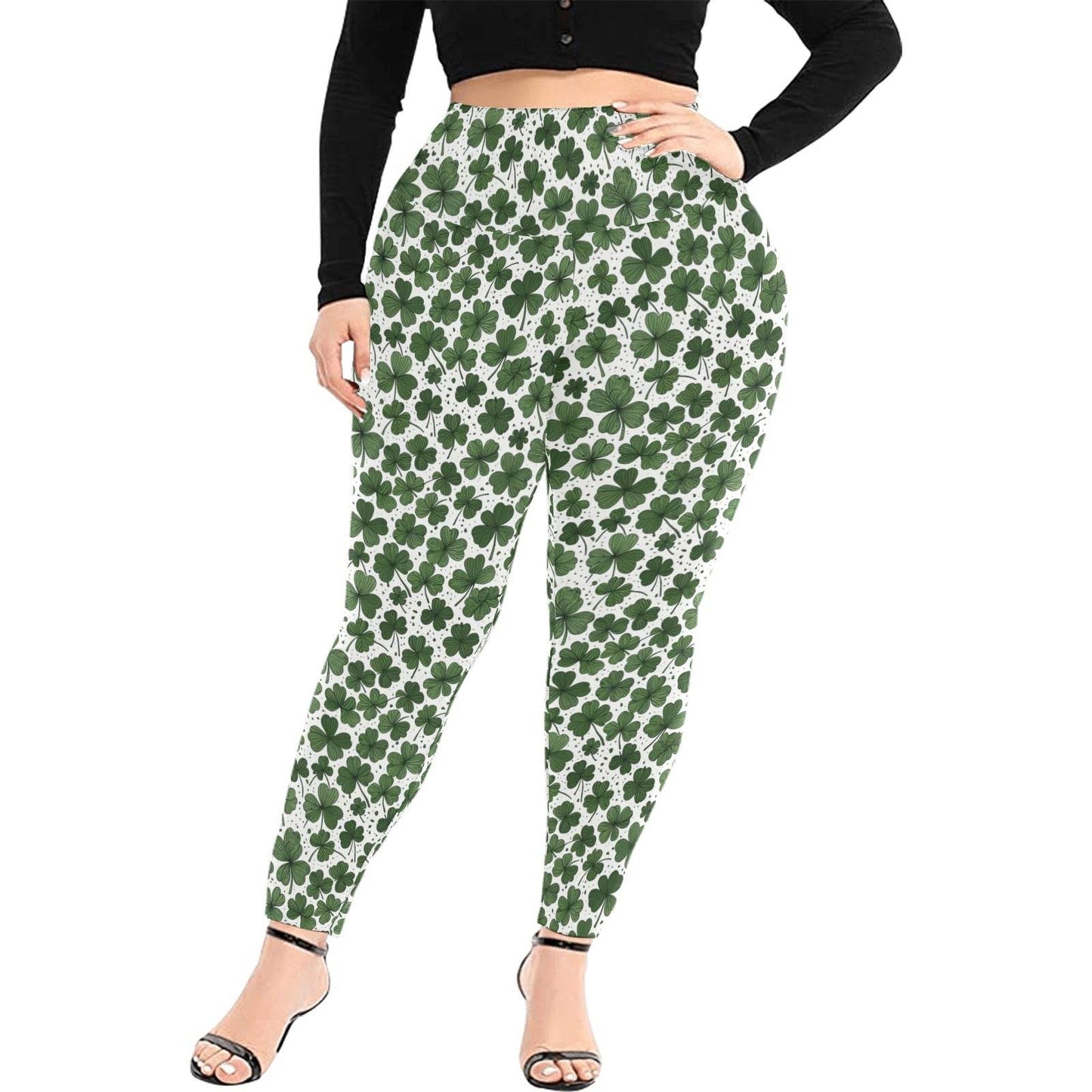 Clovers Women's Plus Size High Waited Leggings Women's High Waist Leggings(Plus Size)(ModelL45) - DeRose Seasonal