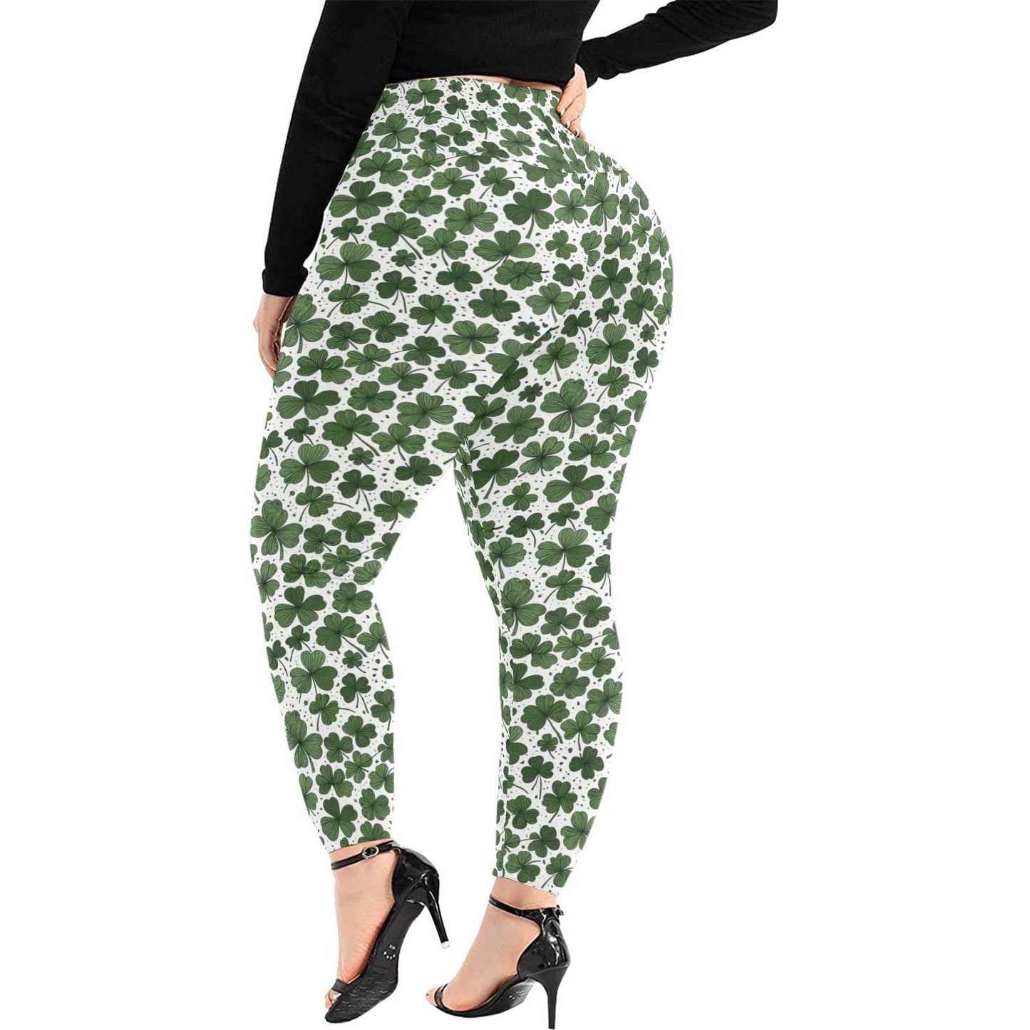 Clovers Women's Plus Size High Waited Leggings Women's High Waist Leggings(Plus Size)(ModelL45) - DeRose Seasonal