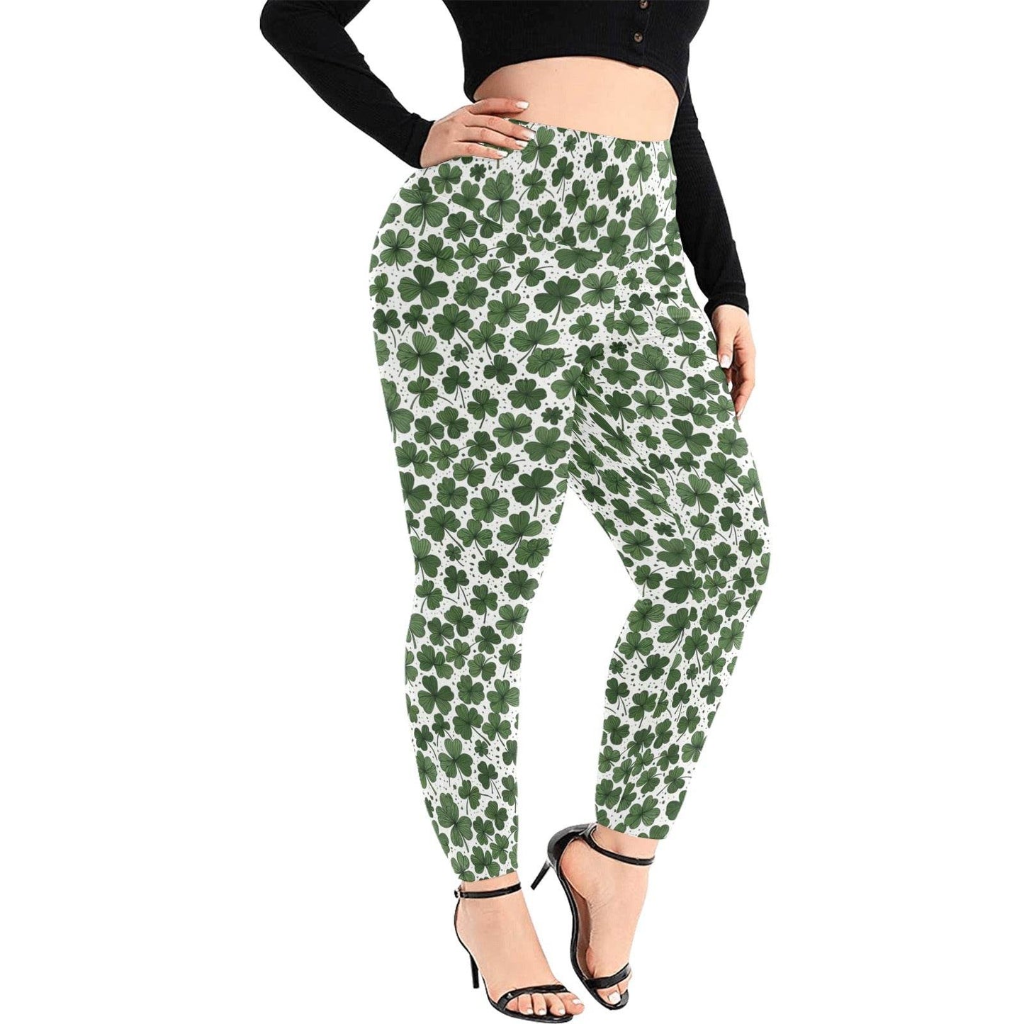 Clovers Women's Plus Size High Waited Leggings Women's High Waist Leggings(Plus Size)(ModelL45) - DeRose Seasonal