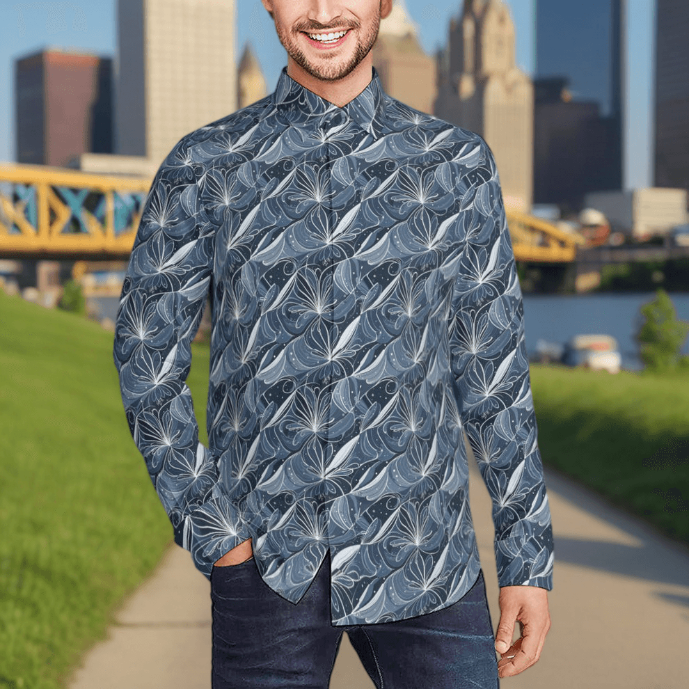 Cold Wind Men's Classic Long-Sleeved Button up Polyester Dress Shirt - DeRose Seasonal