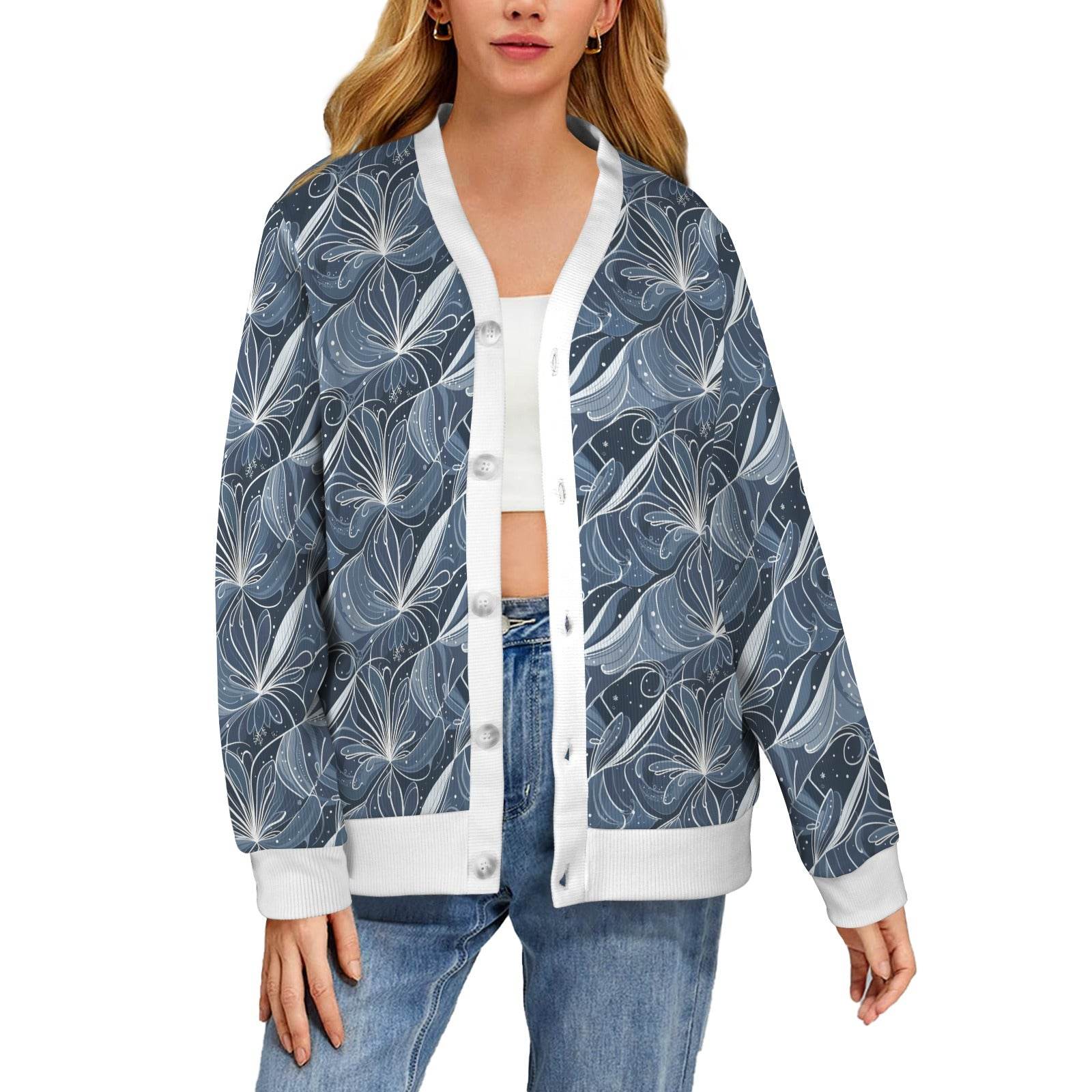 Cold Wind Women's Cardigan Button Sweater Custom Women's Cardigan (Model H73) - DeRose Seasonal