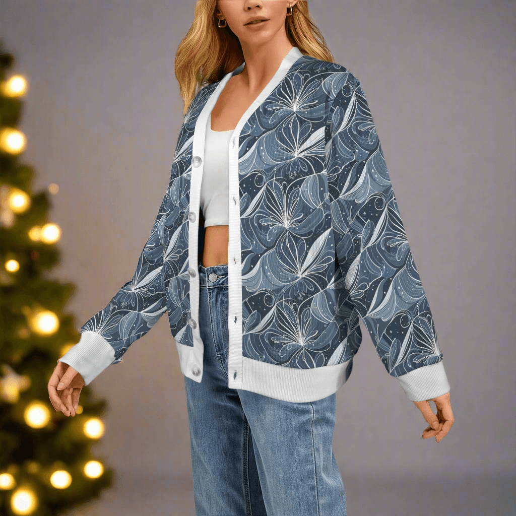 Cold Wind Women's Cardigan Button Sweater Custom Women's Cardigan (Model H73) - DeRose Seasonal