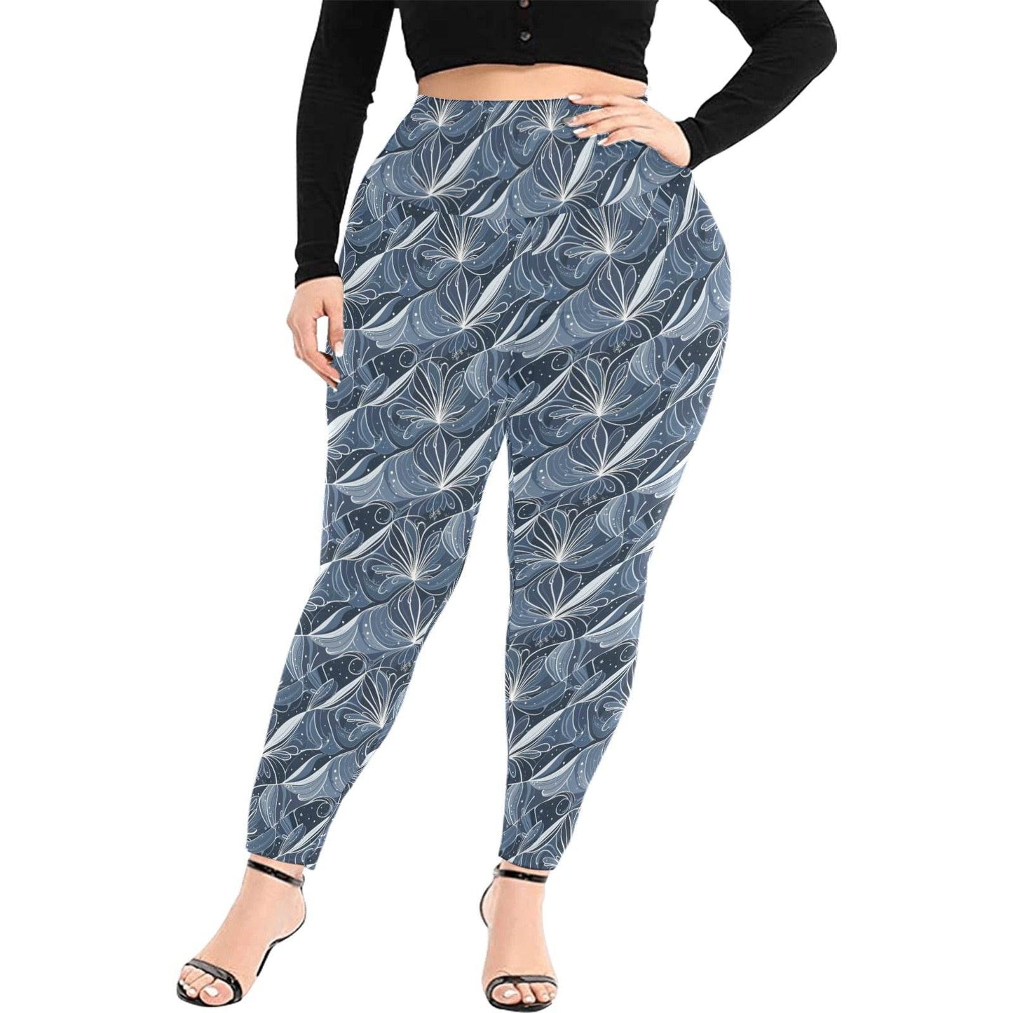 Cold Wind Women's Plus Size High Waited Leggings Women's High Waist Leggings(Plus Size)(ModelL45) - DeRose Seasonal