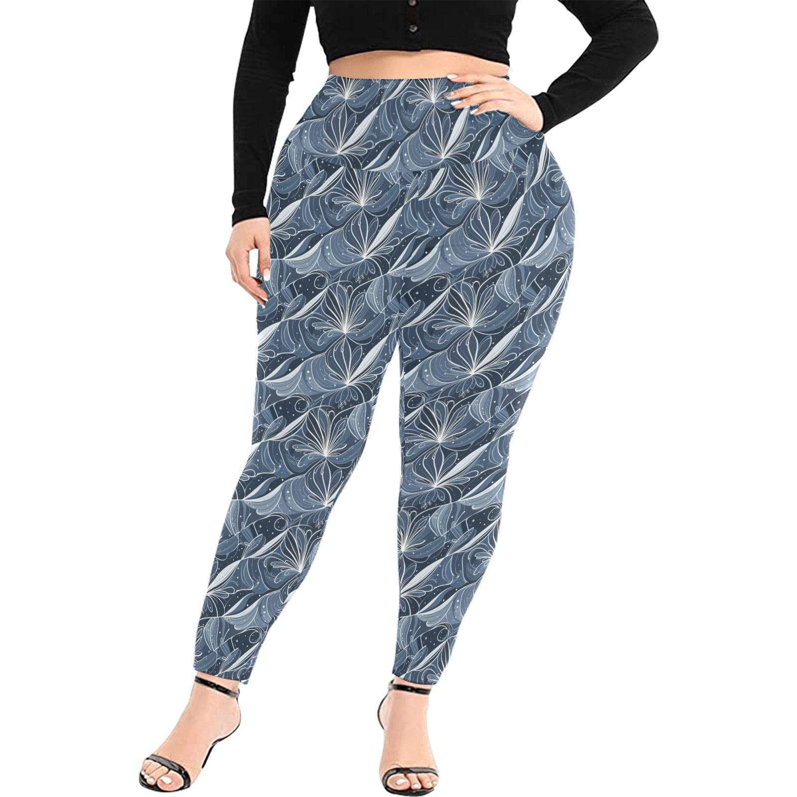 Cold Wind Women's Plus Size High Waited Leggings Women's High Waist Leggings(Plus Size)(ModelL45) - DeRose Seasonal