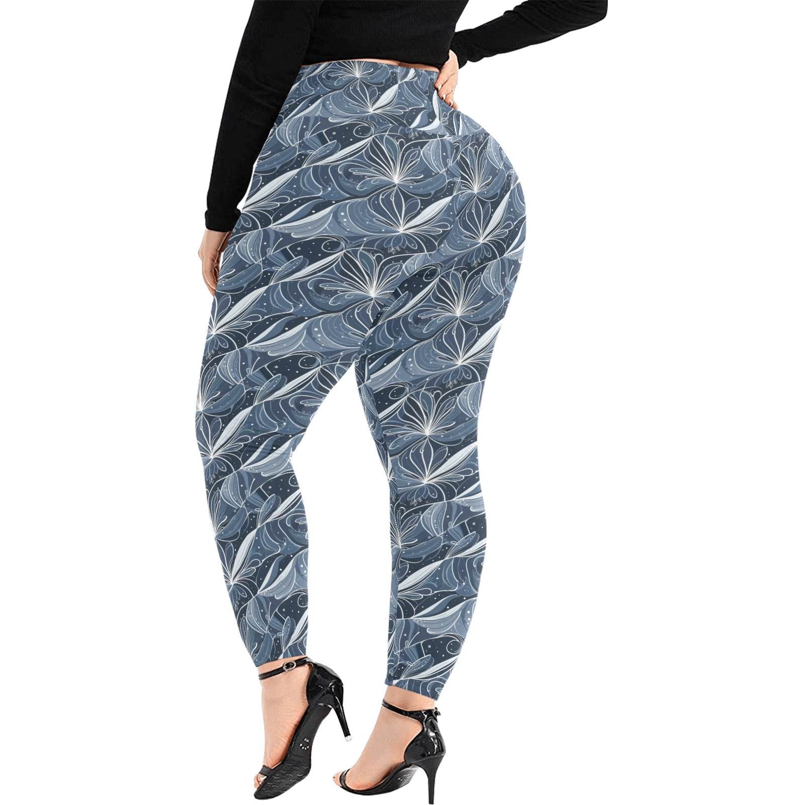 Cold Wind Women's Plus Size High Waited Leggings Women's High Waist Leggings(Plus Size)(ModelL45) - DeRose Seasonal