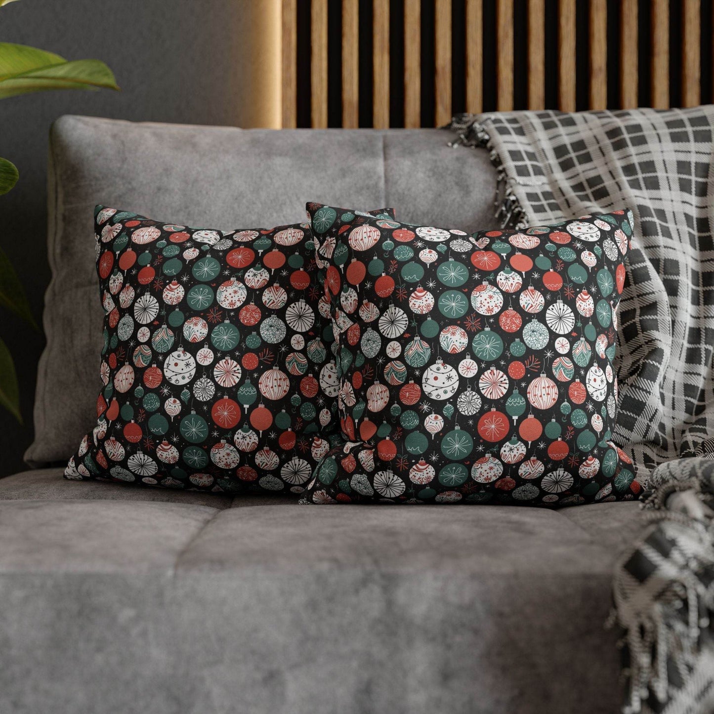 Colorful Ornaments Spun Polyester Square Pillowcase - DeRose Seasonal