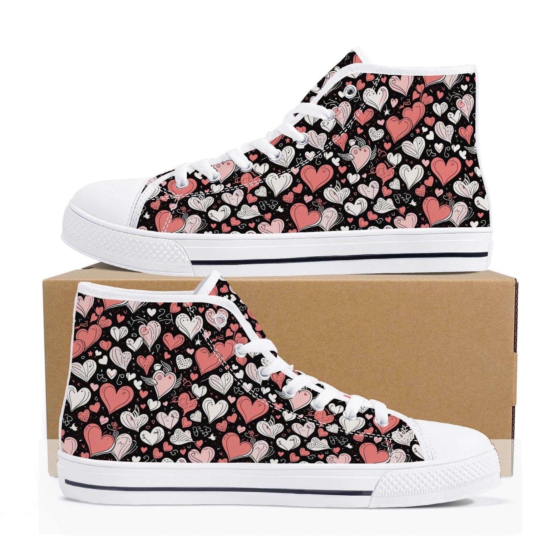 Colorful Hearts Men's High Top Canvas Shoes - DeRose Seasonal