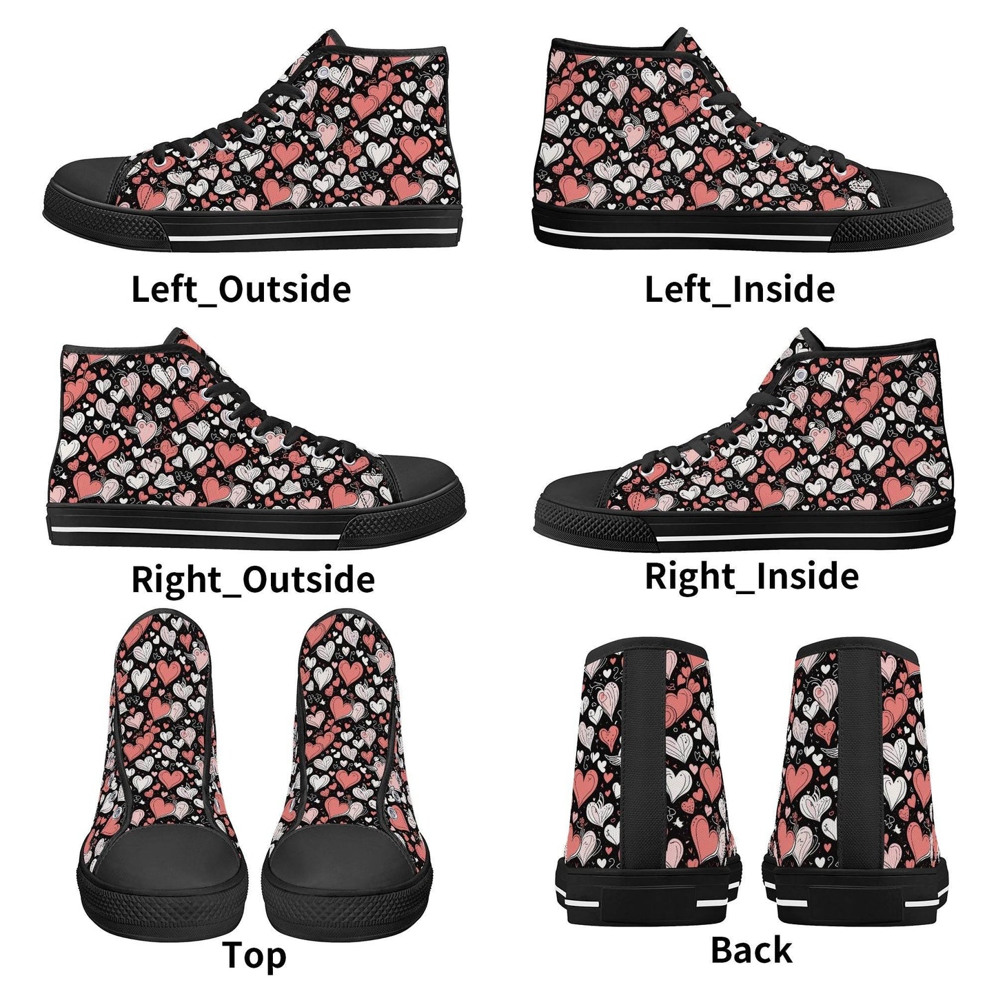 Colorful Hearts Men's High Top Canvas Shoes - DeRose Seasonal